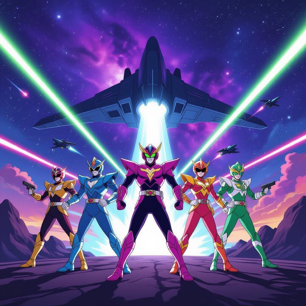 Space Heroes Battle Alien Fleet in Anime Style