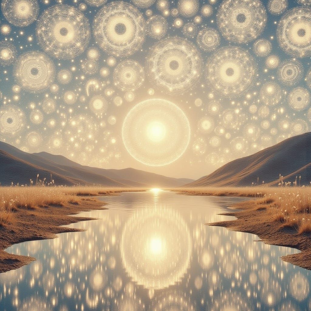 Dreamtime Desert Landscape in Aboriginal Dot Art Style