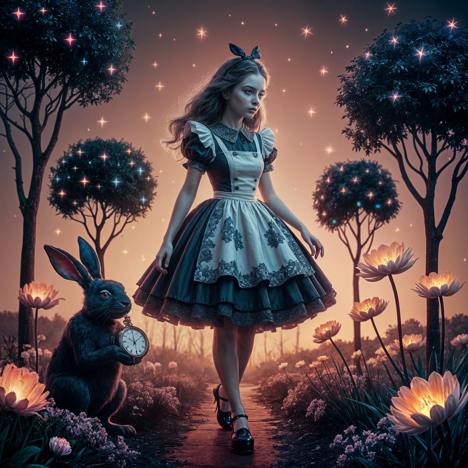 Surreal Dark Fantasy Alice in Wonderland Scene
