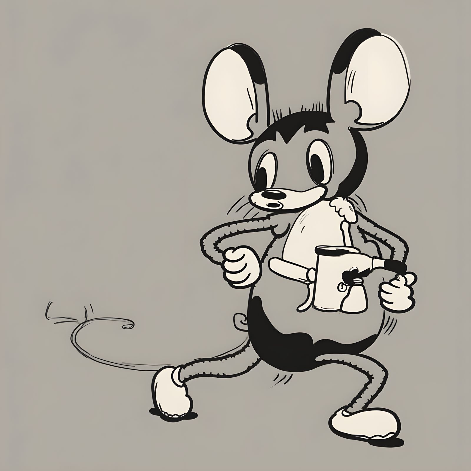 Vintage Cartoon Mouse Enjoys a Cup of Coffee in a Bustling C...