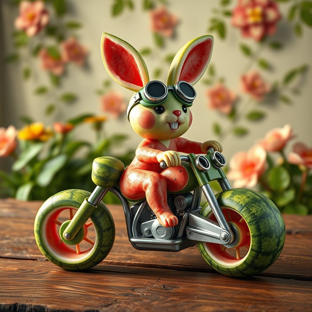 Whimsical Watermelon Bunny in Hyper-Realistic Style