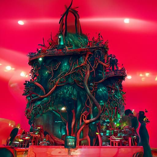Restaurant on Giant Tree in Lovecraftian Solar-Punk Style