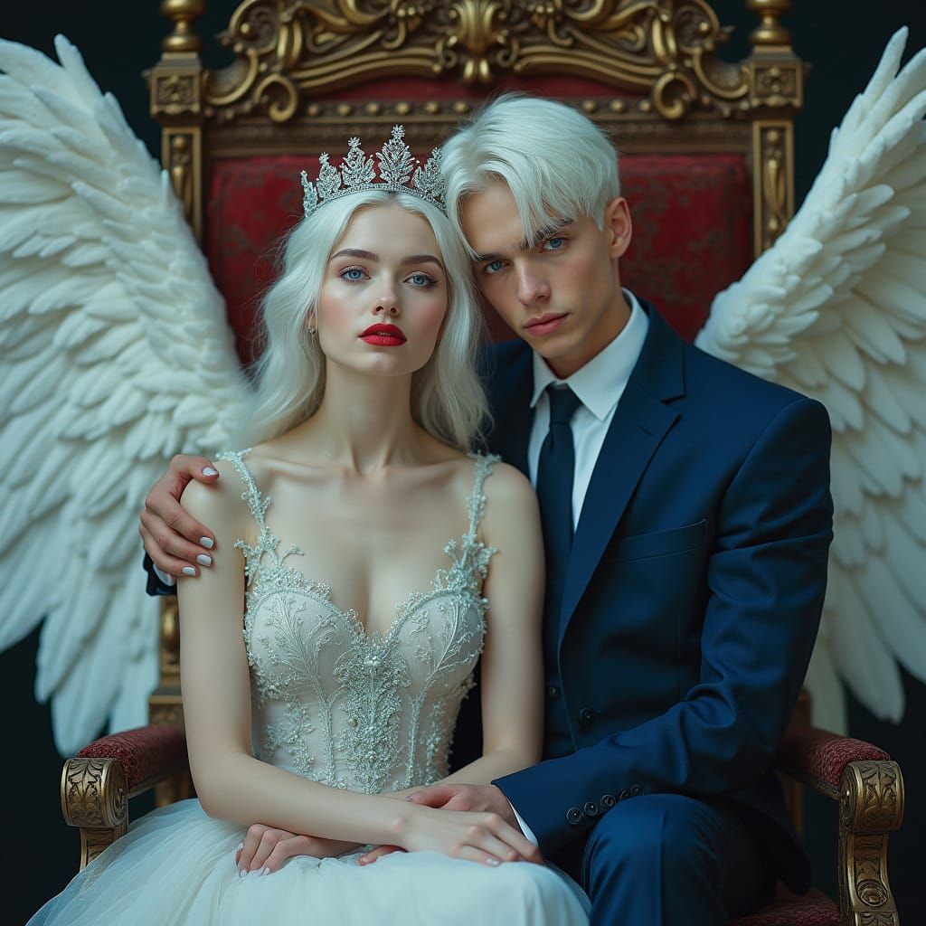 Regal Couple Exuding Divine Authority in Elegant Finery