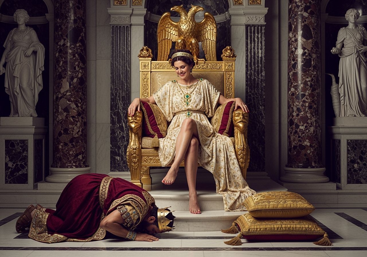 Empress Messalina Tramples Defeated King in Throne Room