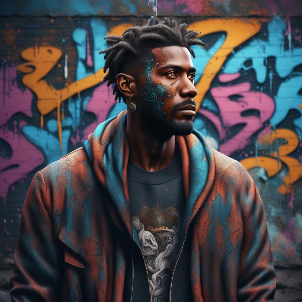 Graffiti Portrait: Detailed Matte Painting in Deep Color