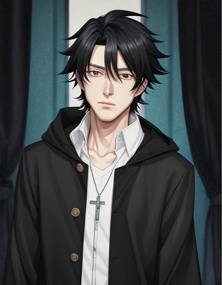 Anime Style Young Man with Curtain Mullet