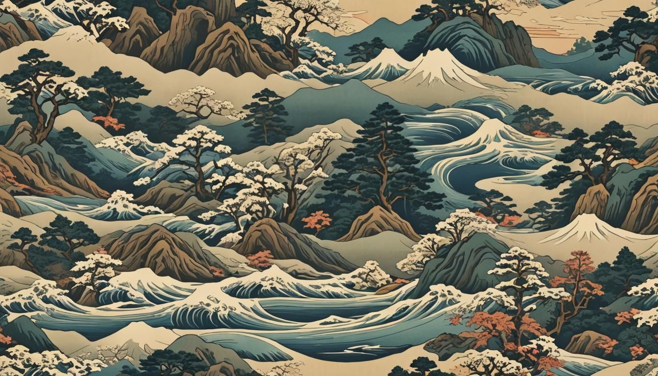 Samurai in Ukiyo-e Japanese Woodblock Print Style