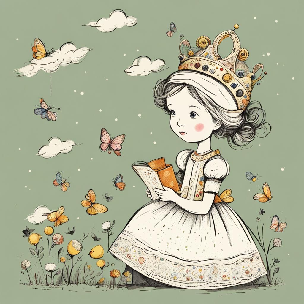 Whimsical Little Princess Portrait in Exupery Style