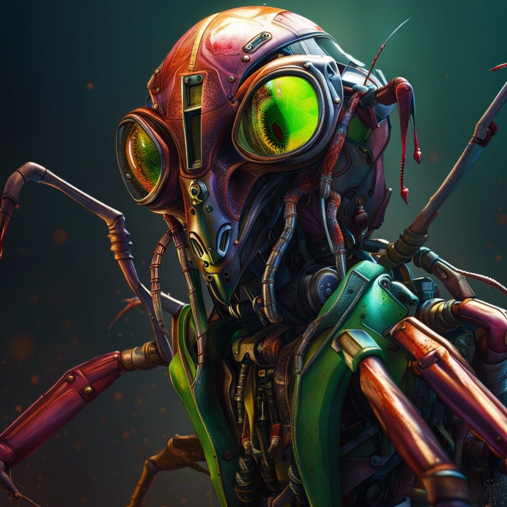 Robotic Praying Mantis in Gas Mask