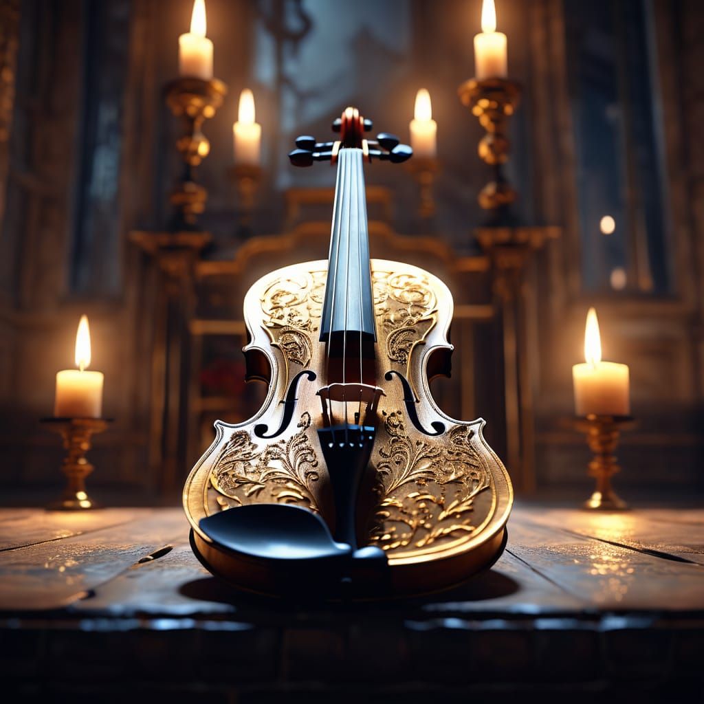 Surreal Smoke and Mirror Violin in Ethereal Chamber