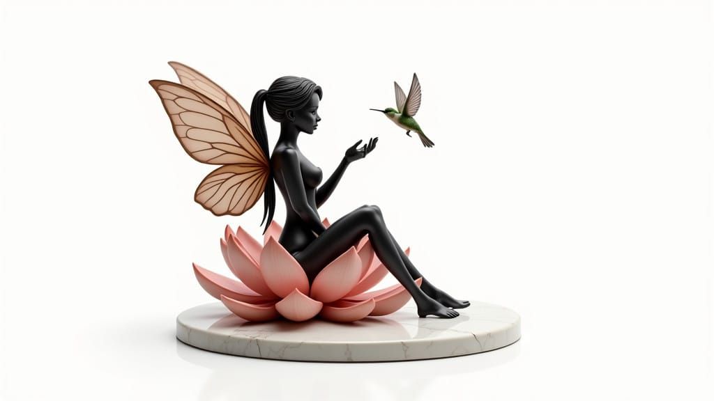 Enchanting Black Fairy Adorns Vibrant Lotus