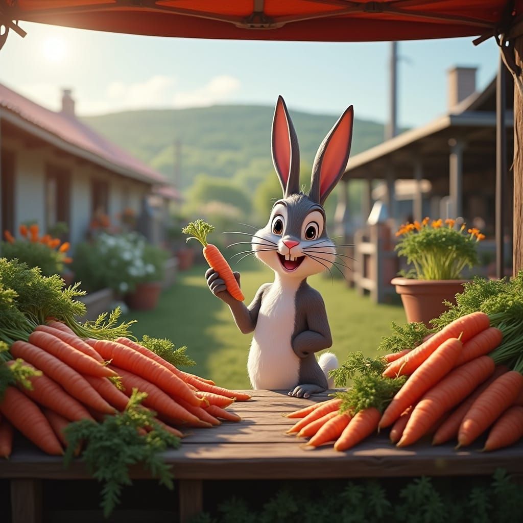 Realistic Bugs Bunny Sells Carrots at Country Farmers Market