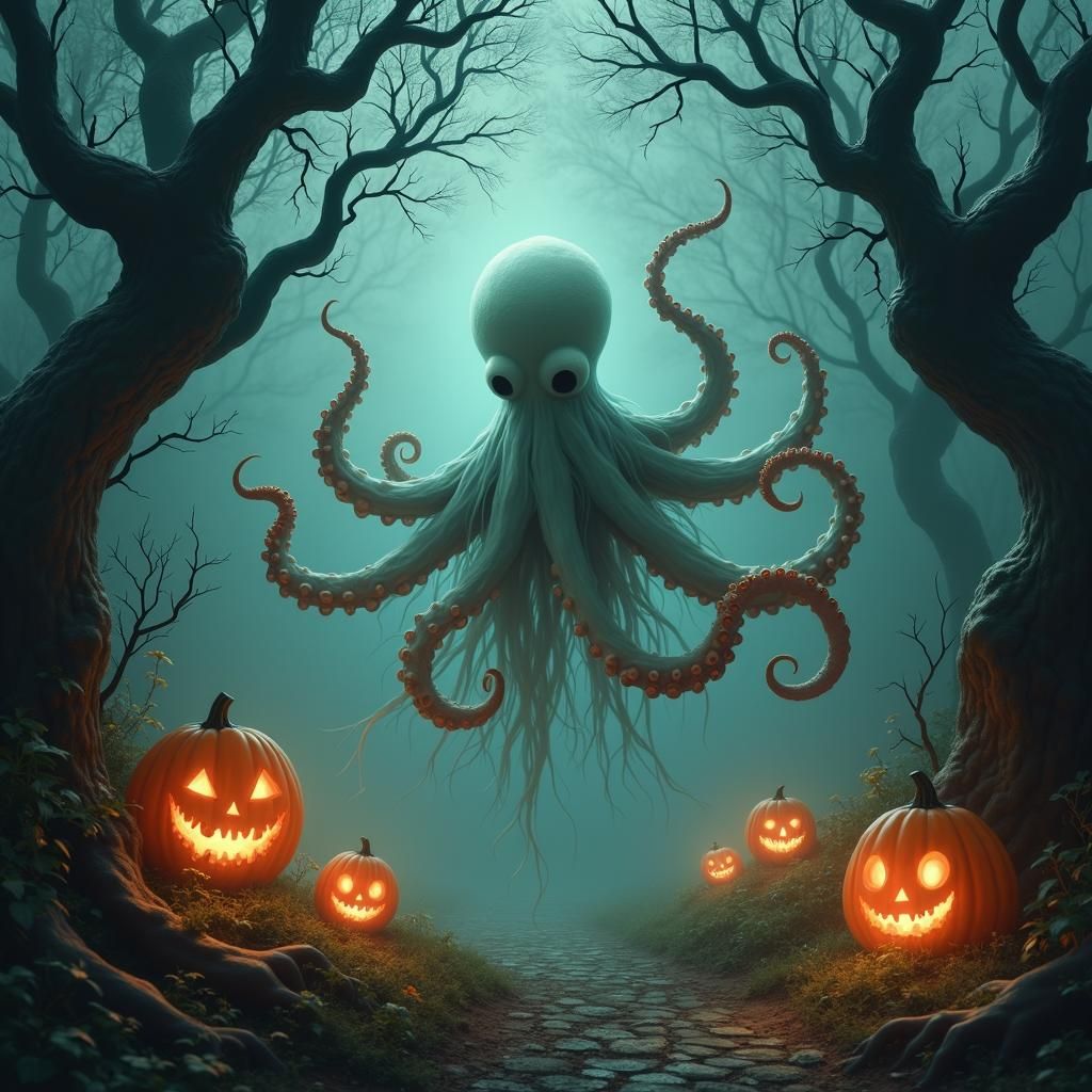 Ethereal Octopus in Halloween Surrealism