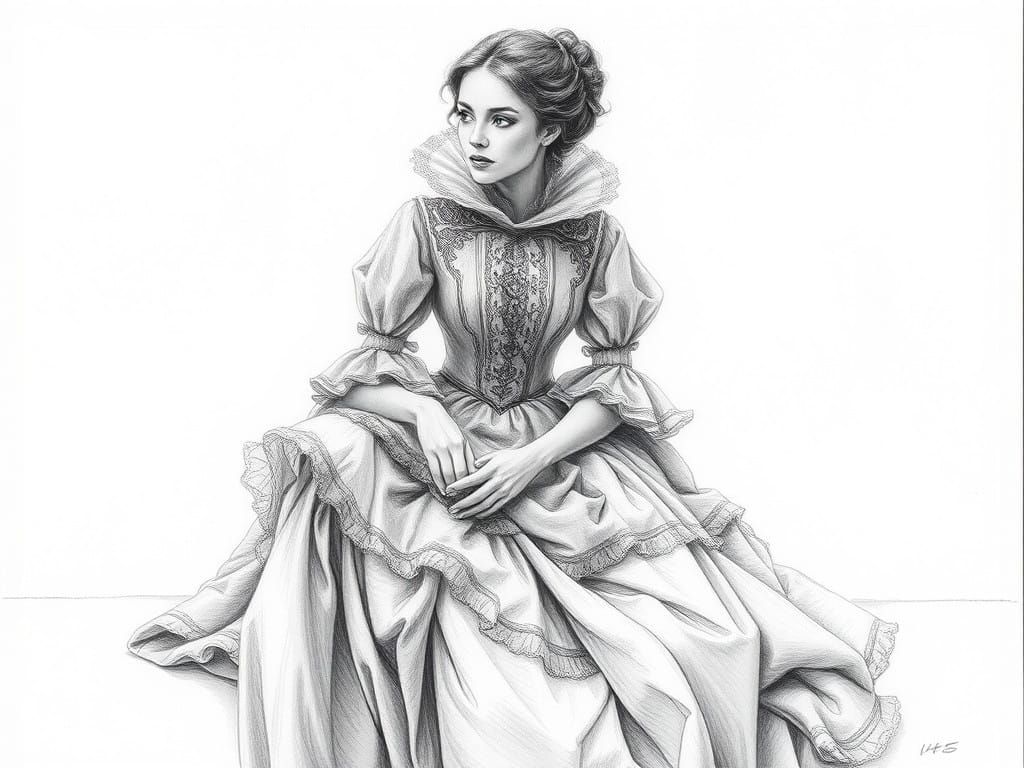 Hyperrealistic Baroque Portrait in Charcoal Pencil Art