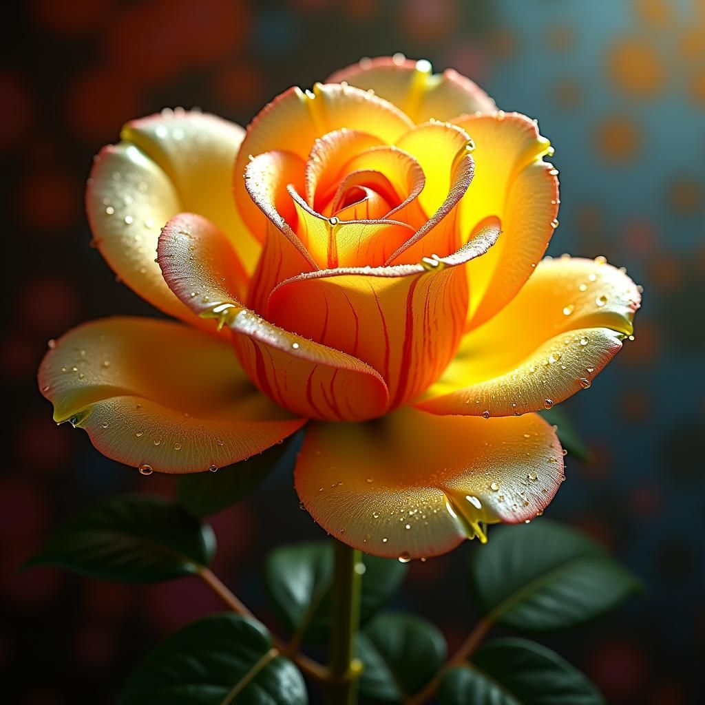 Hyperrealistic Glass Rose with Raindrops in Splash Art Style