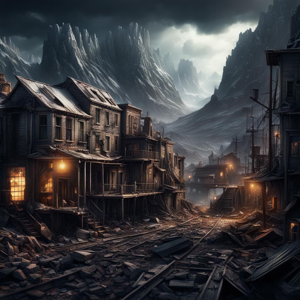 Epic Abandoned Mining Town Digital Painting