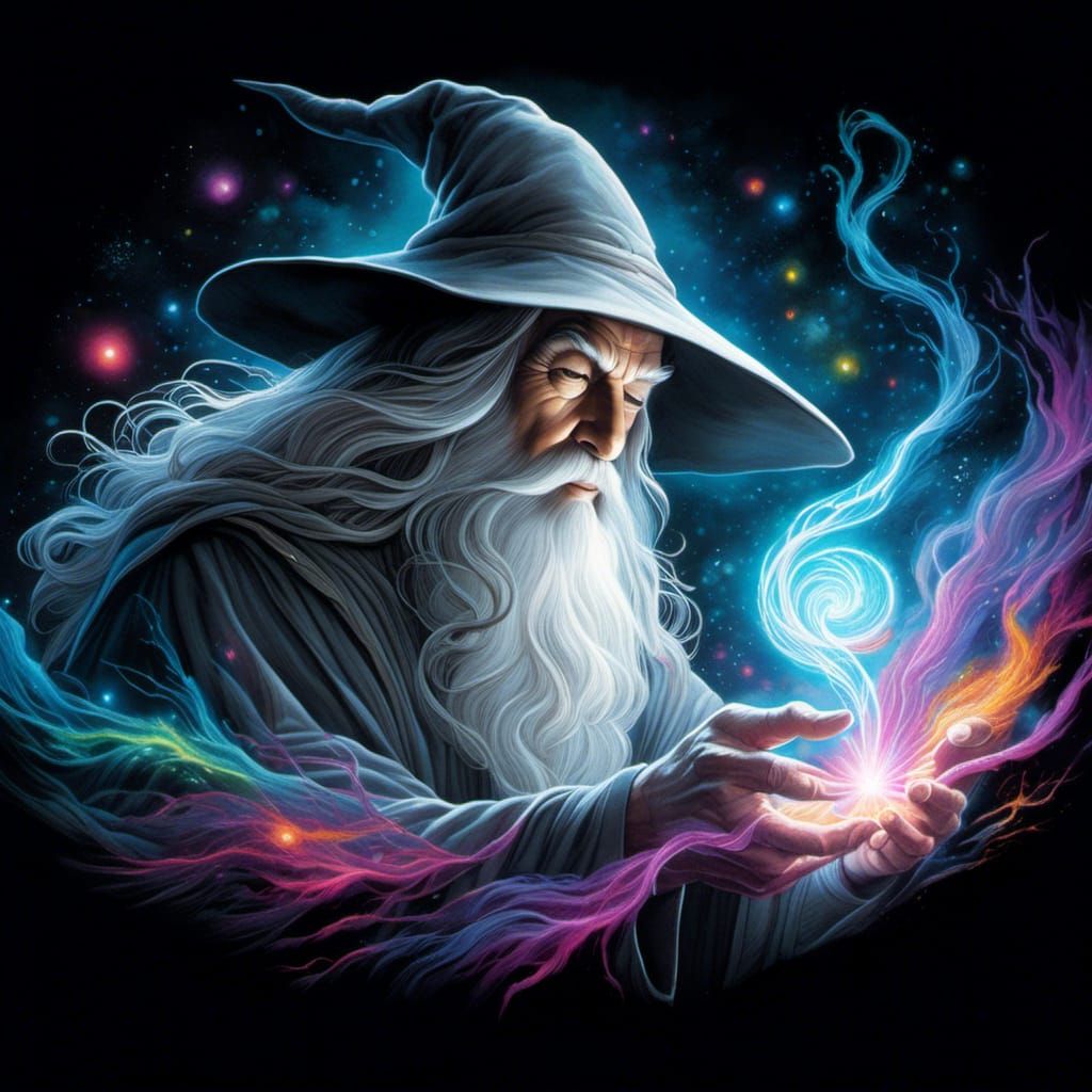 Gandalf Casting a Spell in Dark Fantasy Art