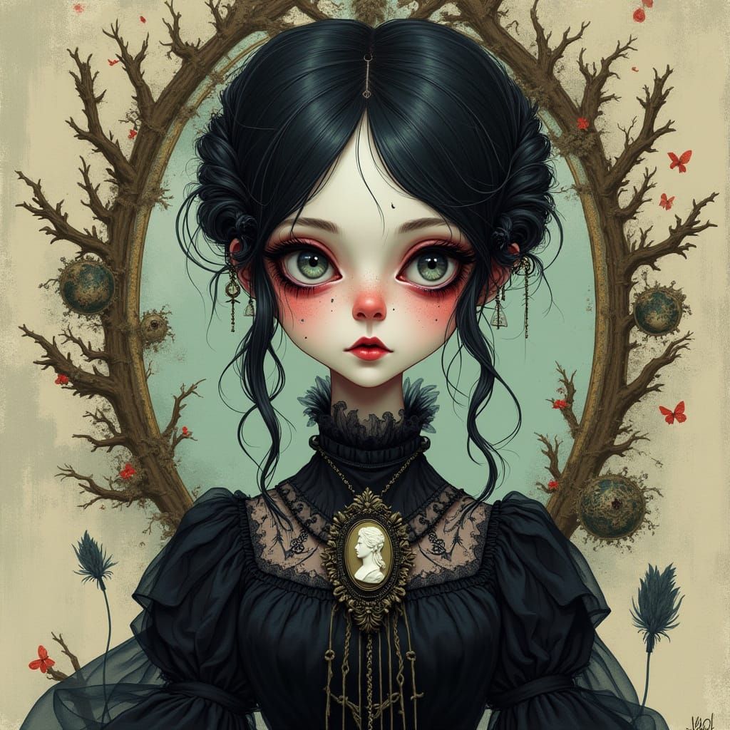 Ethereal Gothic Goddess with Macabre Whimsy