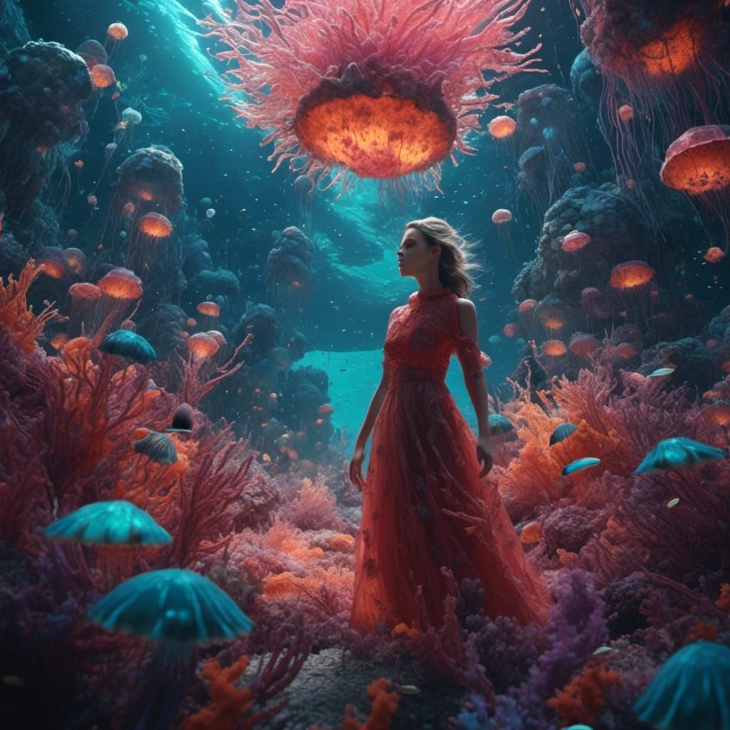 Woman in Jellyfish Sea: Fantasy Concept Art