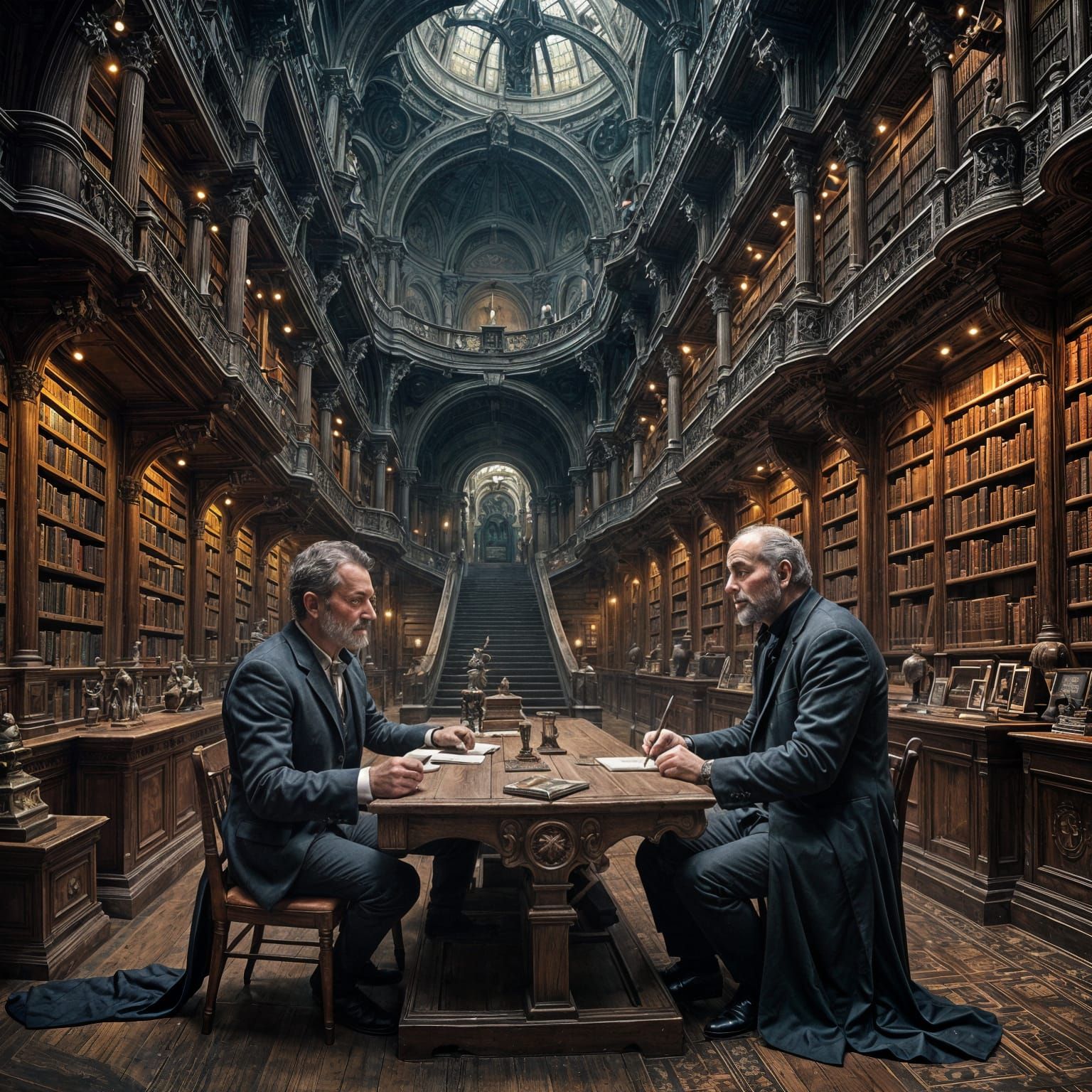 A Dark, Gothic Count Studies Ancient Tomes in a Flickering, ...