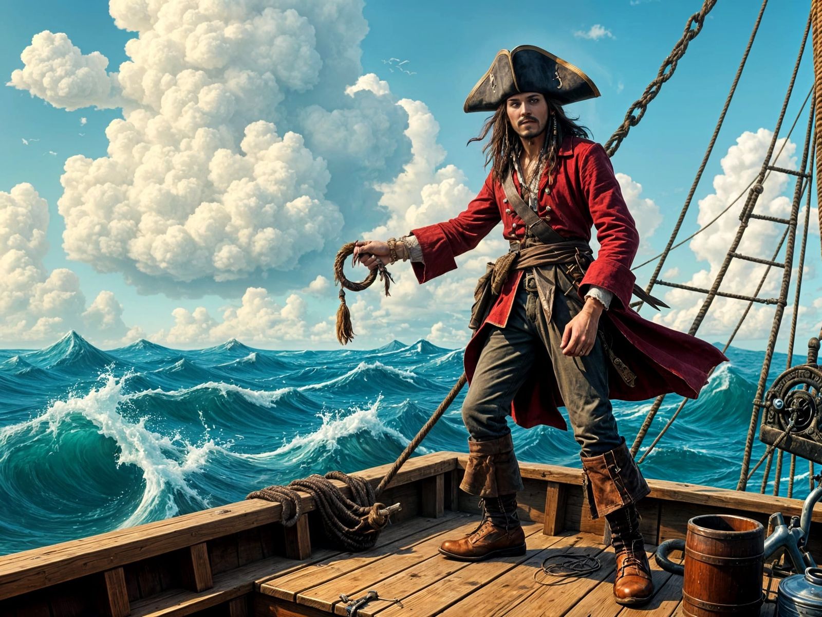 Pirate Captain at the Helm: High Seas Adventure