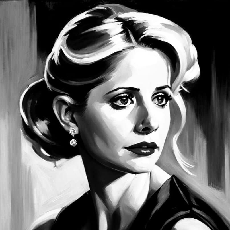 Film Noir Portrait of Anxious Woman in Green Gown