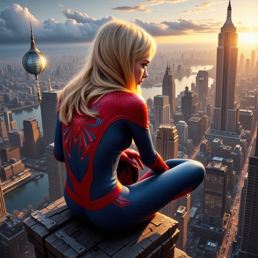 Spidergirl Resting Atop New York Skyline