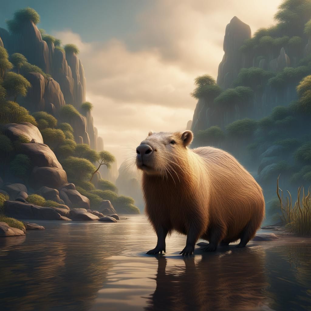 Detailed Capybara Matte Painting in Deep Color