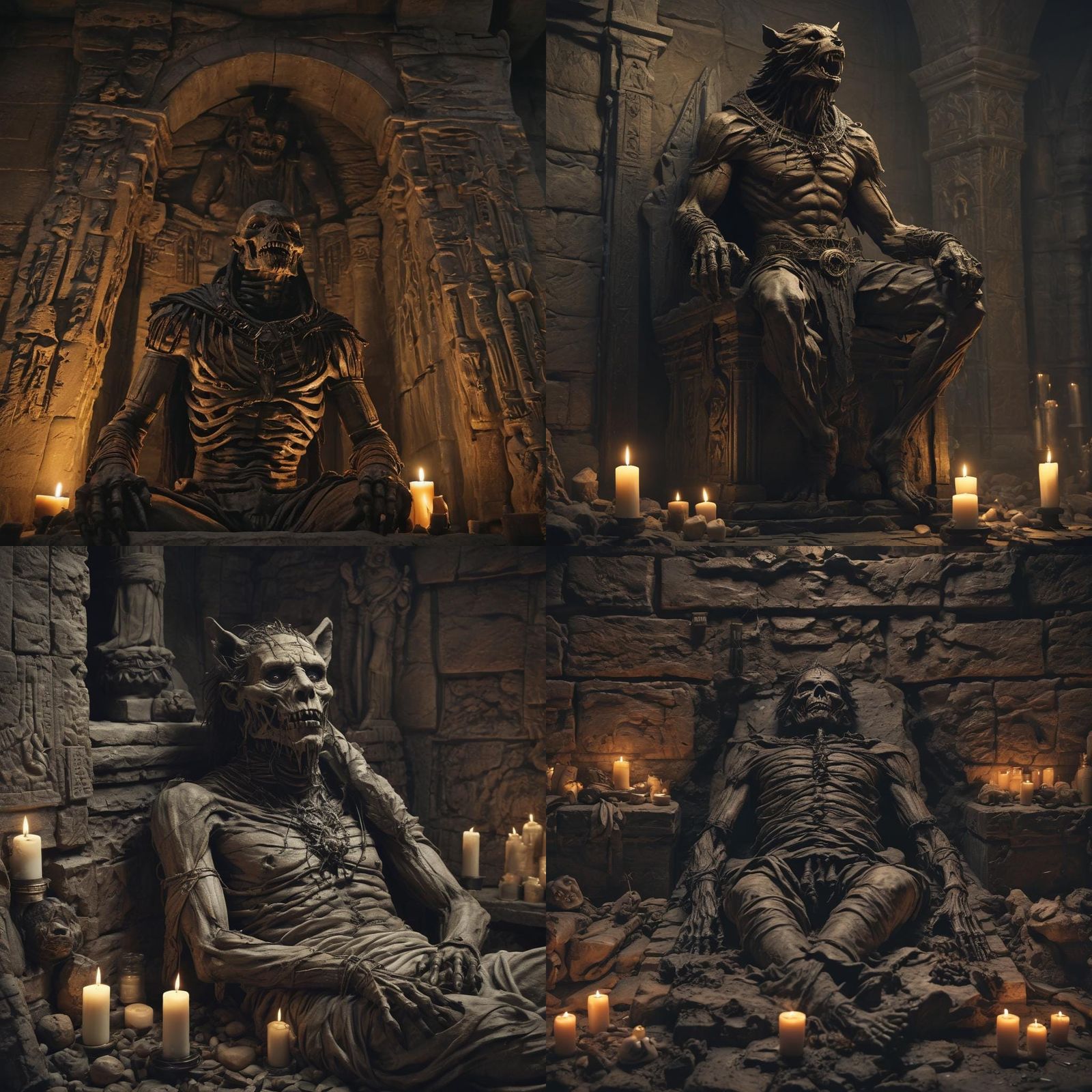 Mummified Werewolf in Gothic Tomb