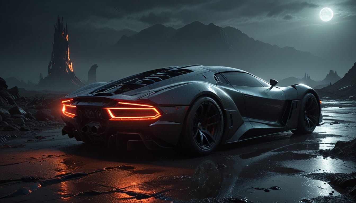 Cyberpunk Supercar on a Desolate Planet