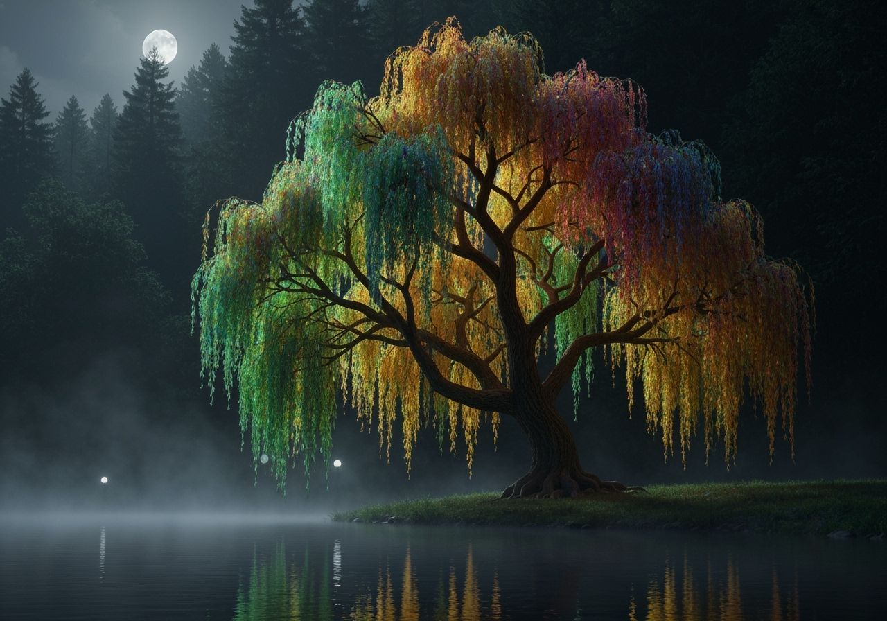 Jewel-Toned Willow Tree by Moonlit River
