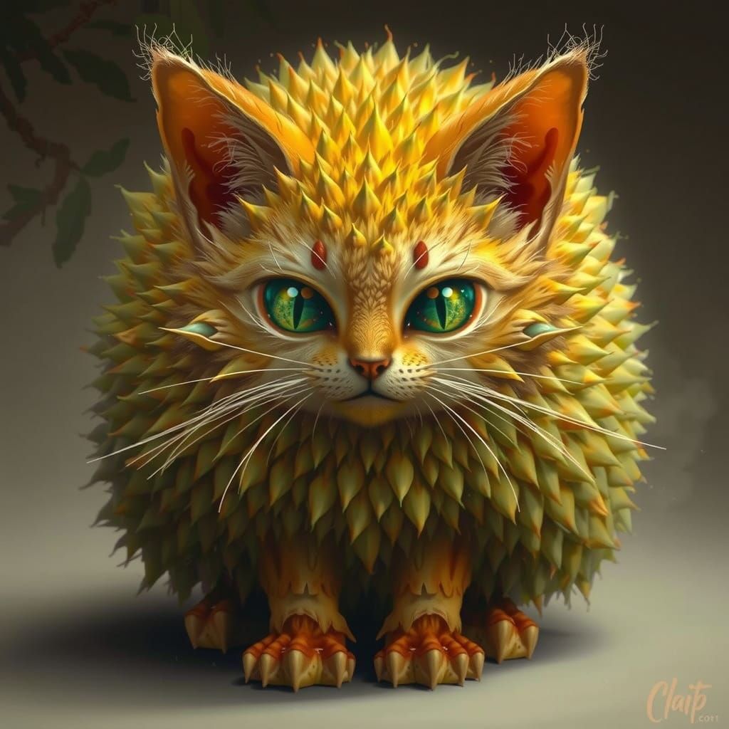 Folkloric Feline Durian: Whimsical Tropical Creature