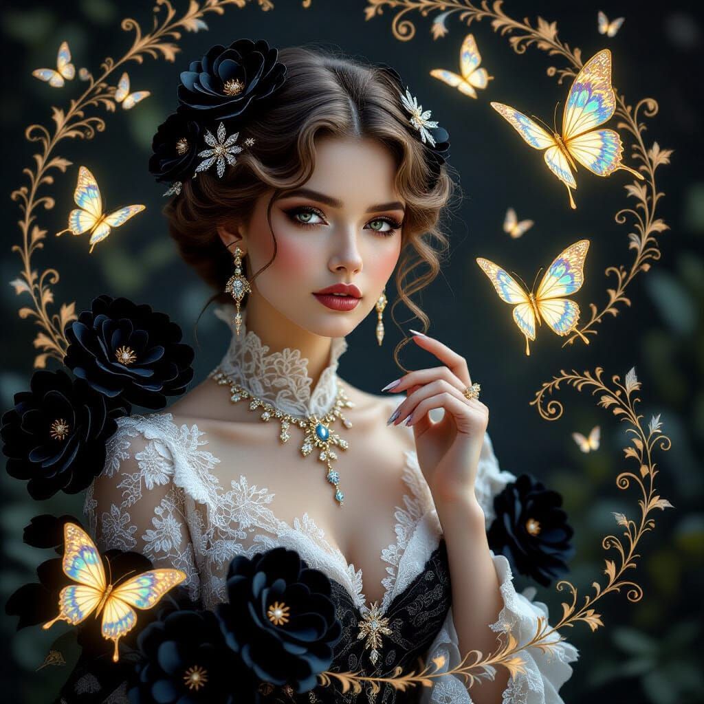 Stunning Woman Portrait in Fractal Artistry and Dreamlike St...