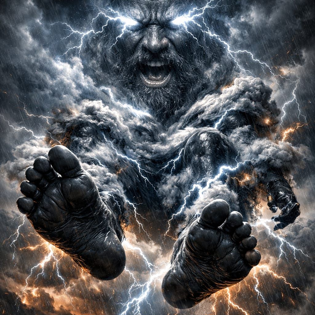 Black Zeus Levitating in Stormy Atmosphere