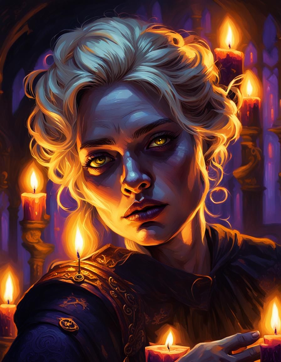 Mystical Portrait with Candles in Dark Fantasy Style
