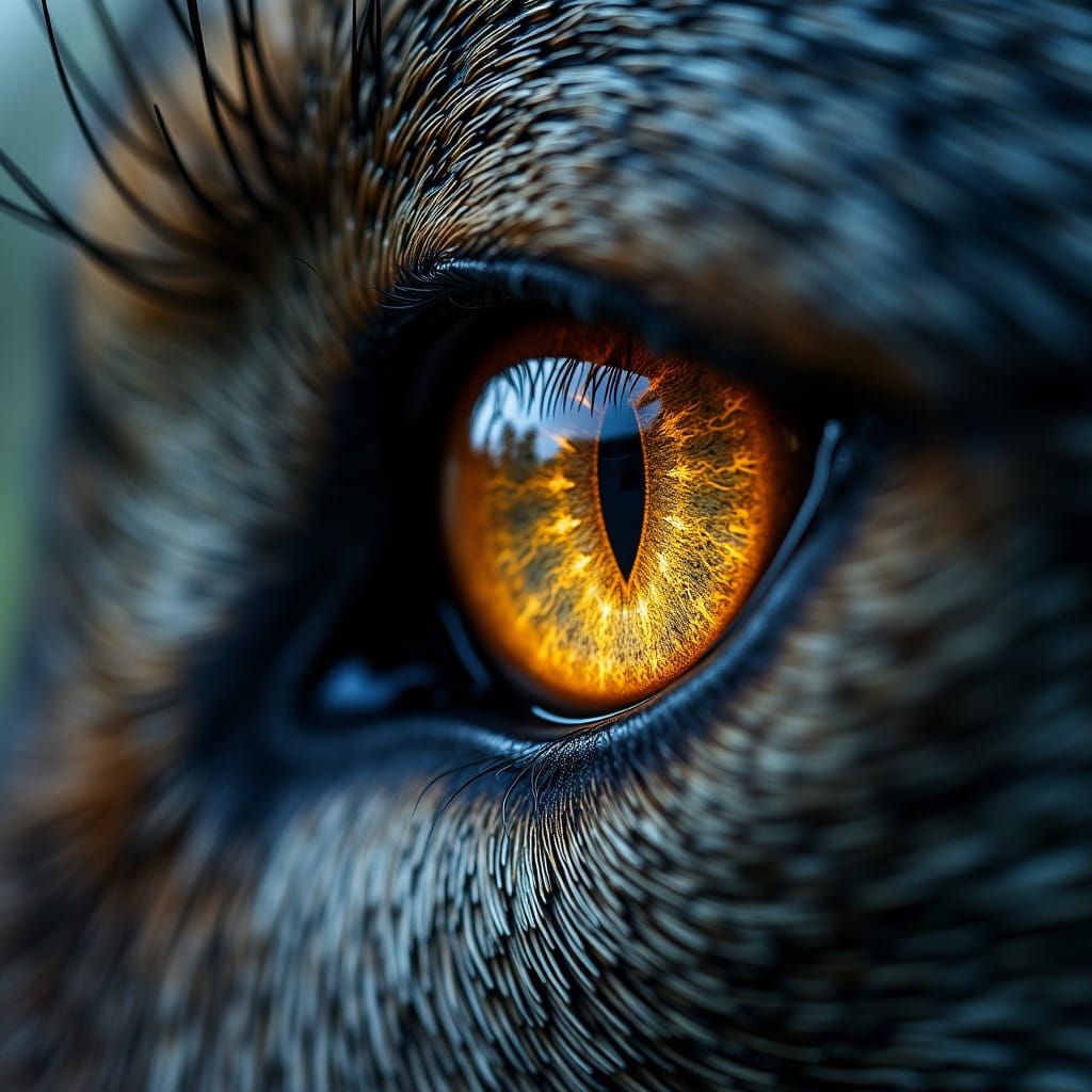 Wolf's Eye Reflects a Dreamy Forest Landscape