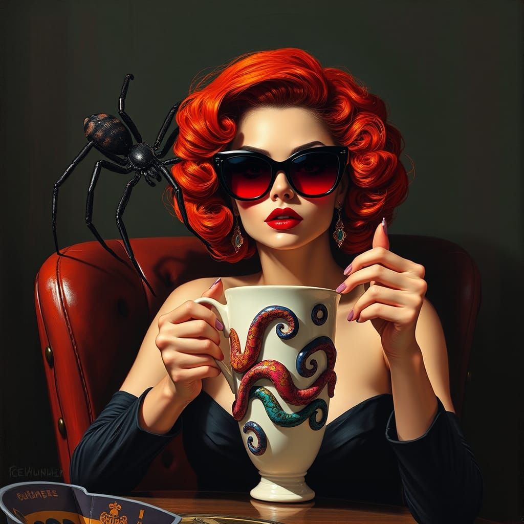 Elegant Woman with Spider, Film Noir Style
