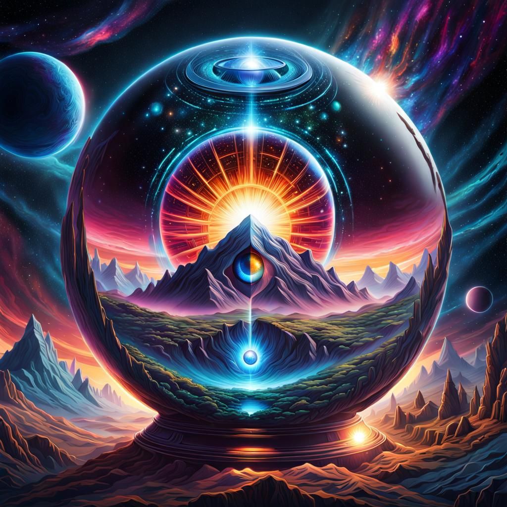 Celestial Eye in Glass Sphere: Digital Art