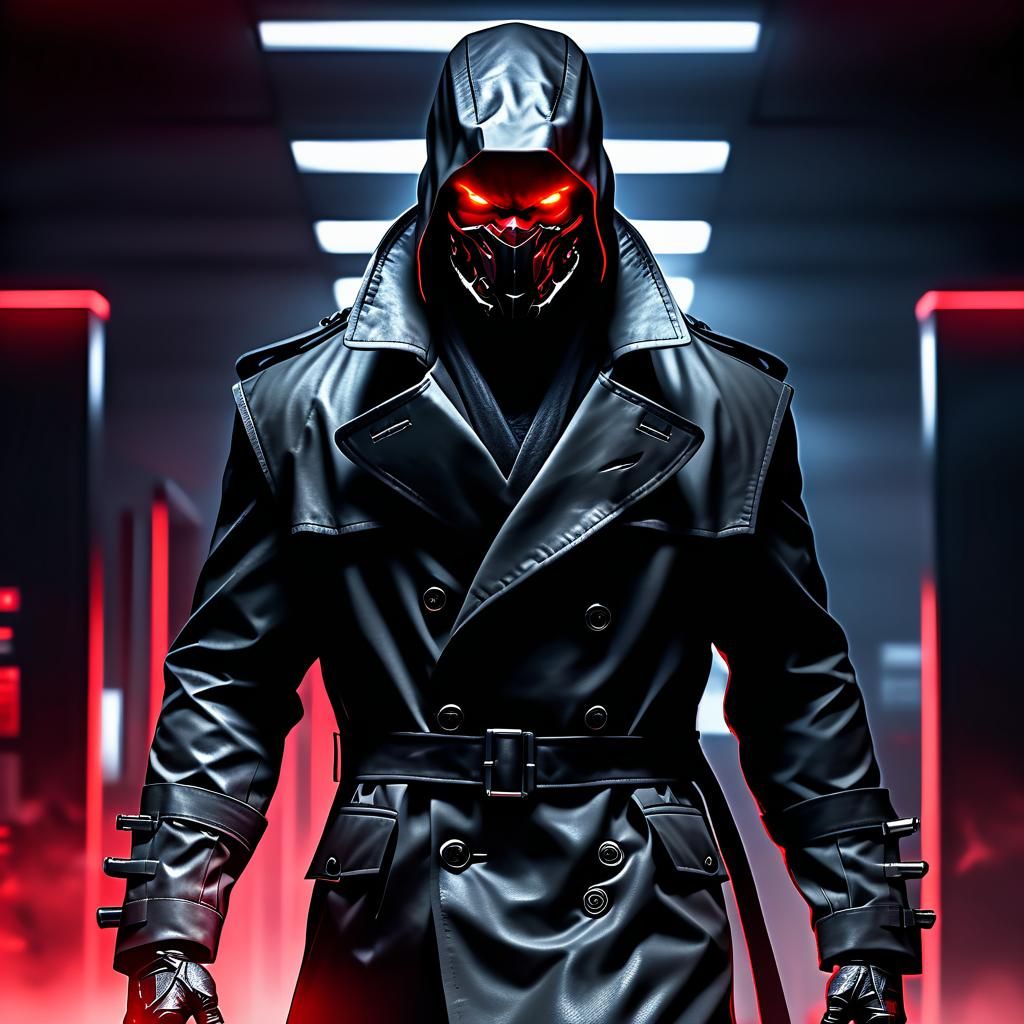 High-Tech Assassin in Dark Military Complex