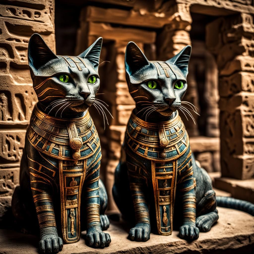 Mummified Cats at Bastet Sanctuary: Hyperrealistic Rendering
