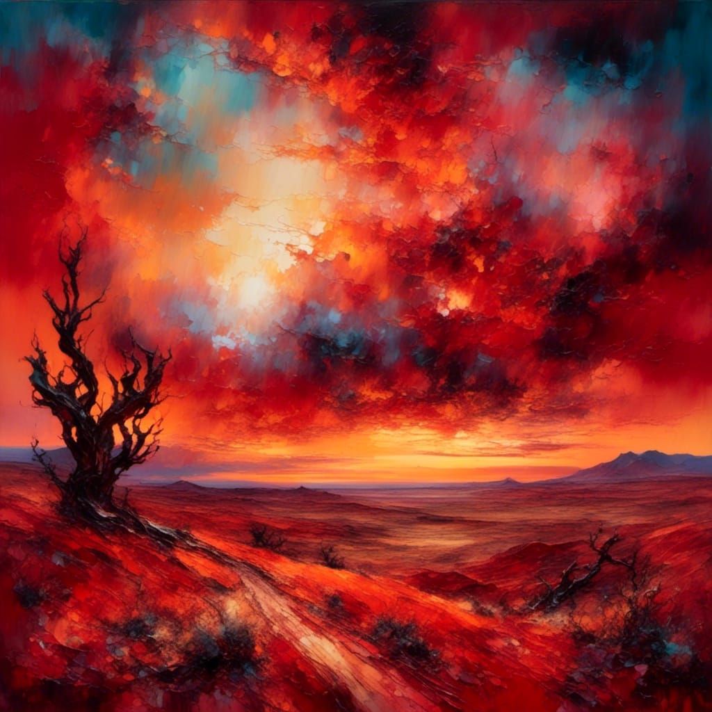 Desert Sunset: A Surreal Oil Painting