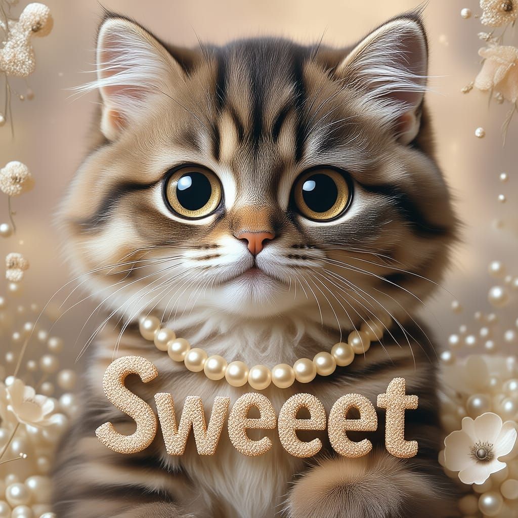 Cute Kitten Holding Number 1000 in Pearly Forest