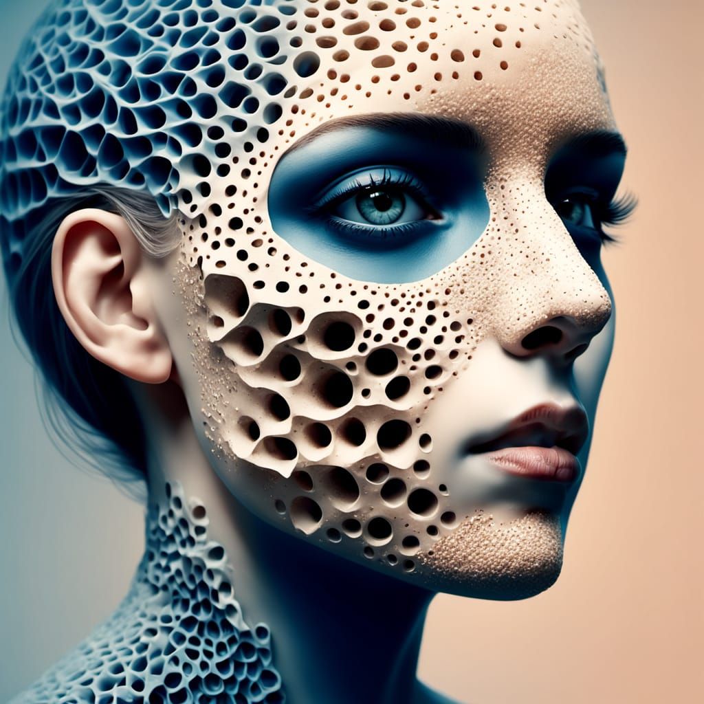 Surrealistic Portrait of Woman's Head Made of Pumice Stone