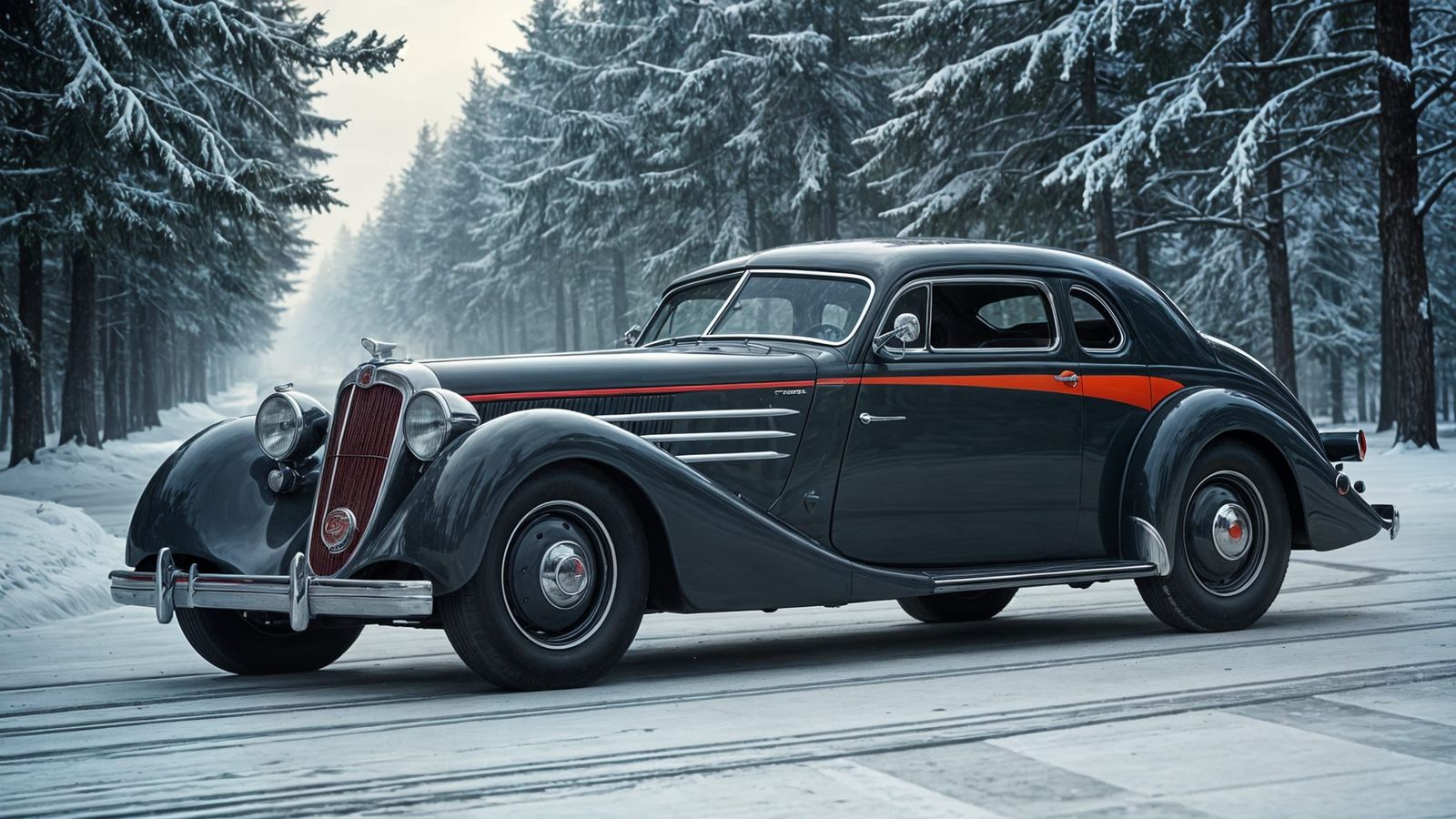 1930s French Aerodynamic Coupe in Winter Light