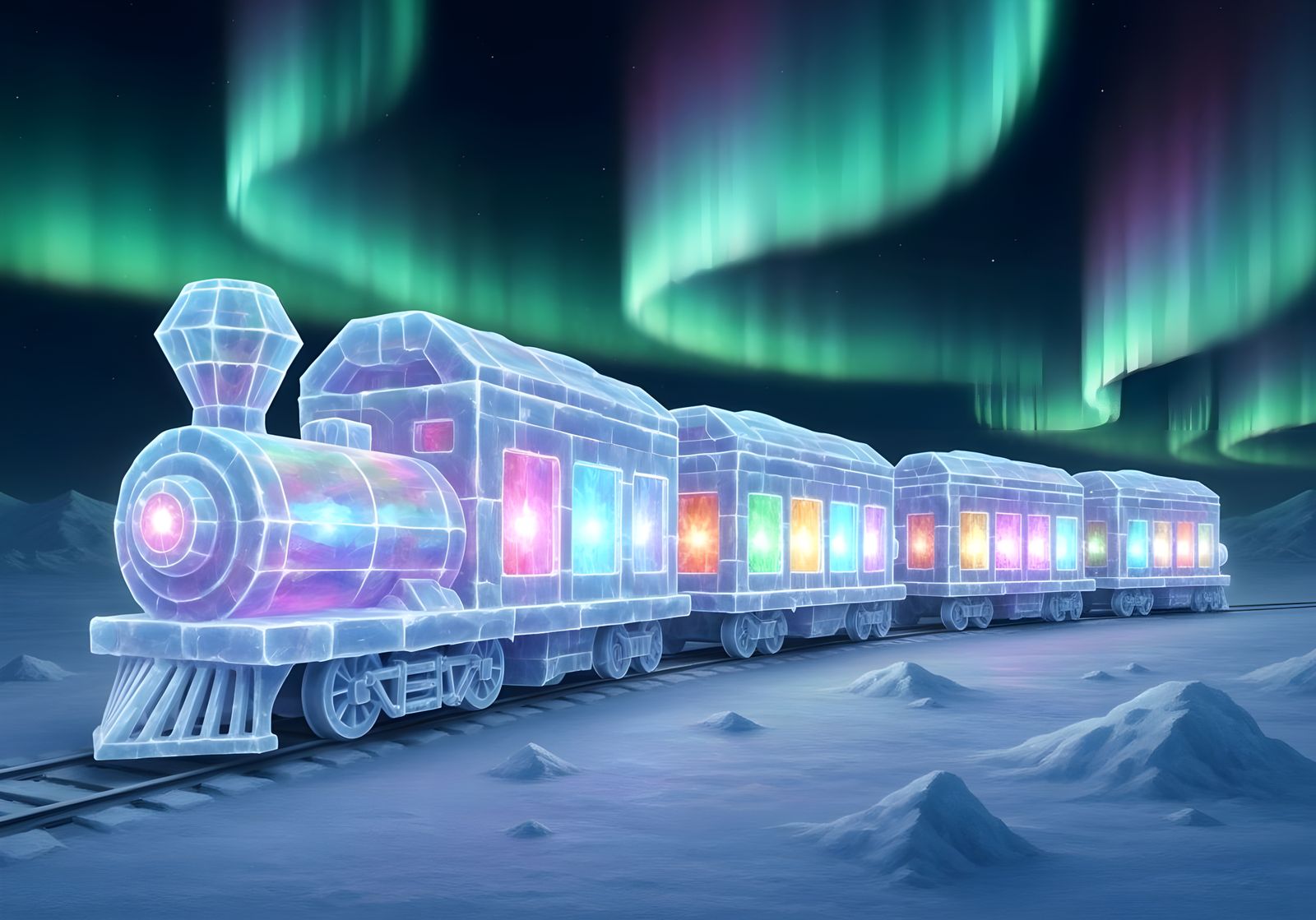 Ice Crystal Train on Aurora-Lit Tundra