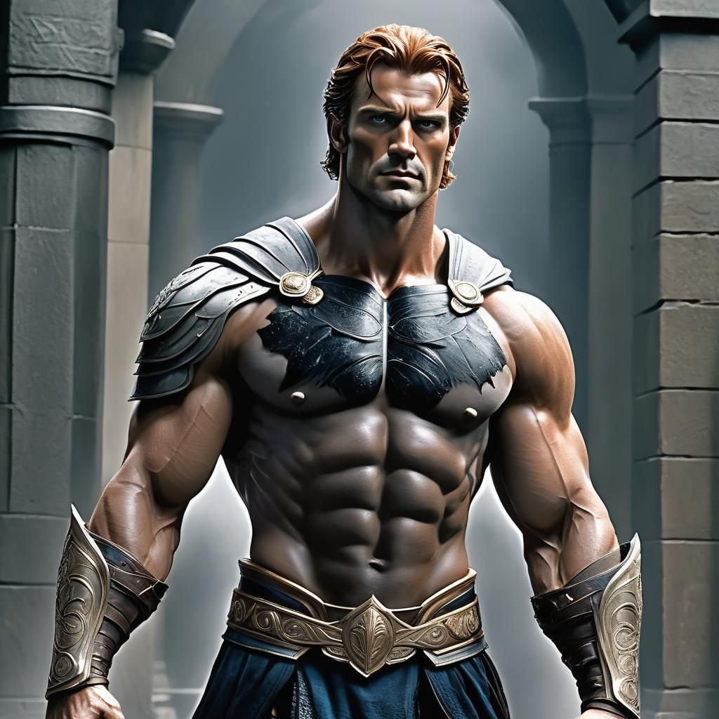 Radiant Warrior in Golden Armor with Luminescent Tattoos