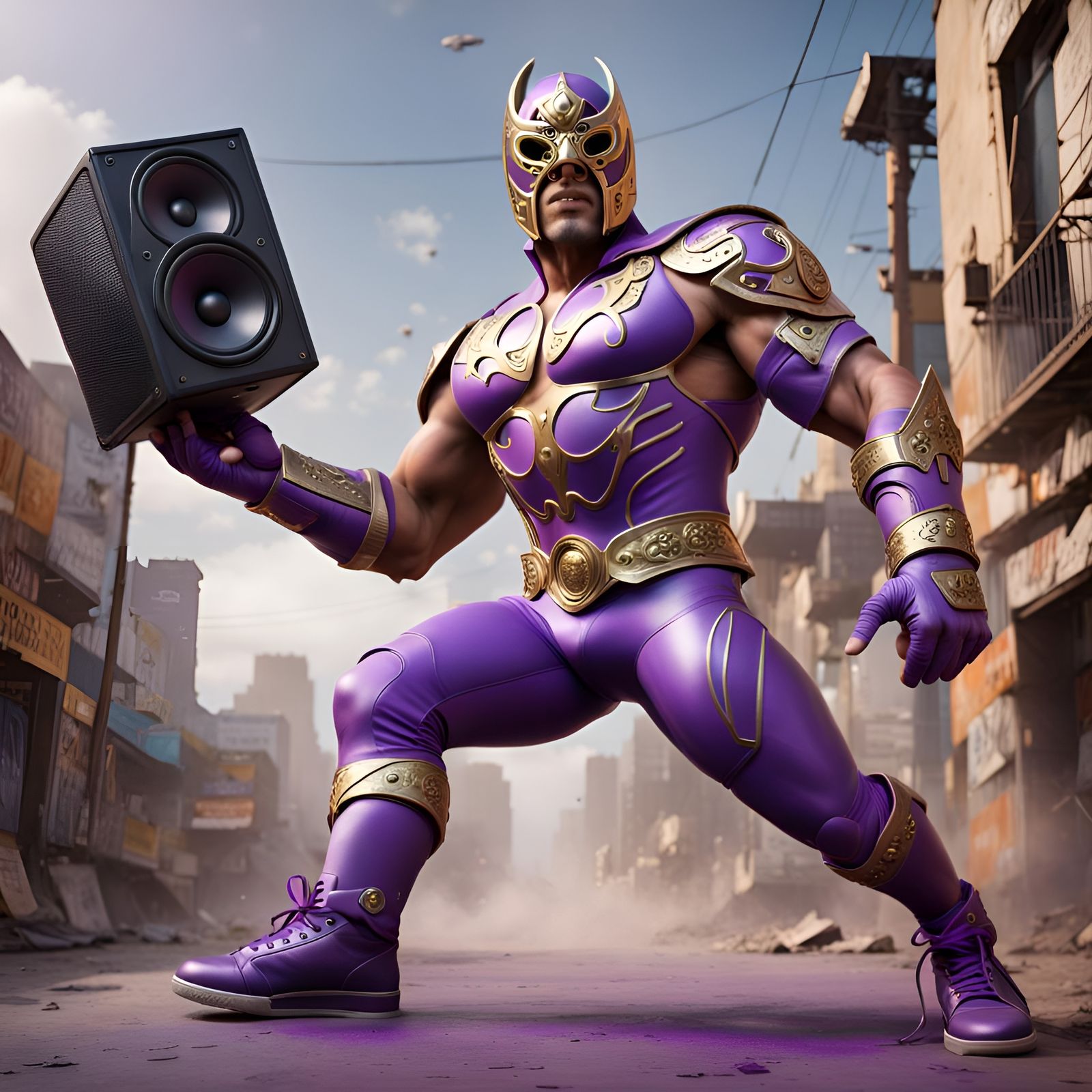 Superhero Luchador with Speaker Hand, Detailed Matte Paintin...