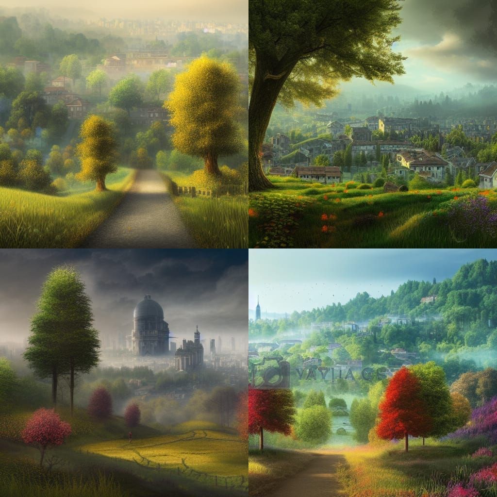 Fantastical City Siphons Countryside Air, Matte Painting