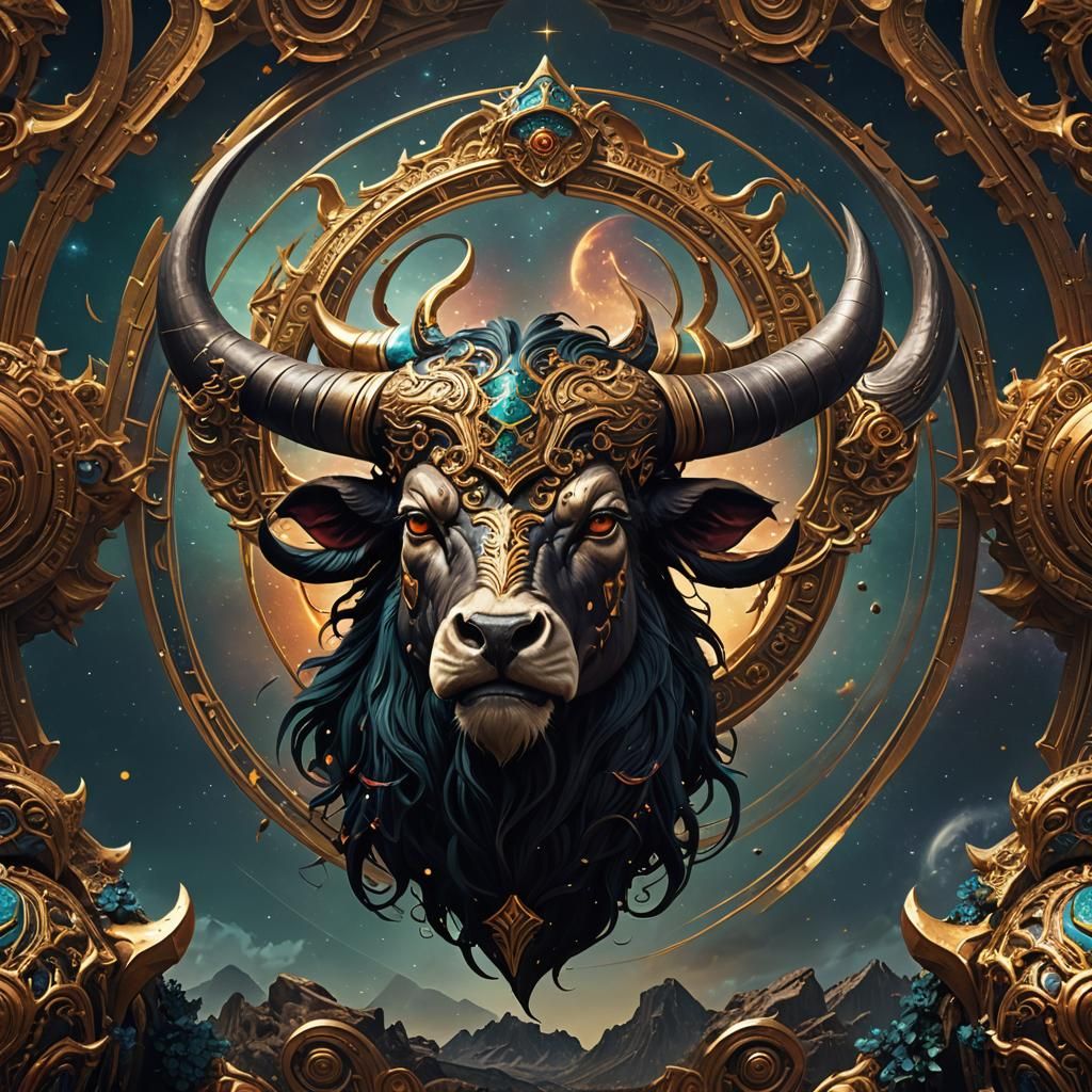 Zodiacal Taurus Head: Detailed Matte Painting