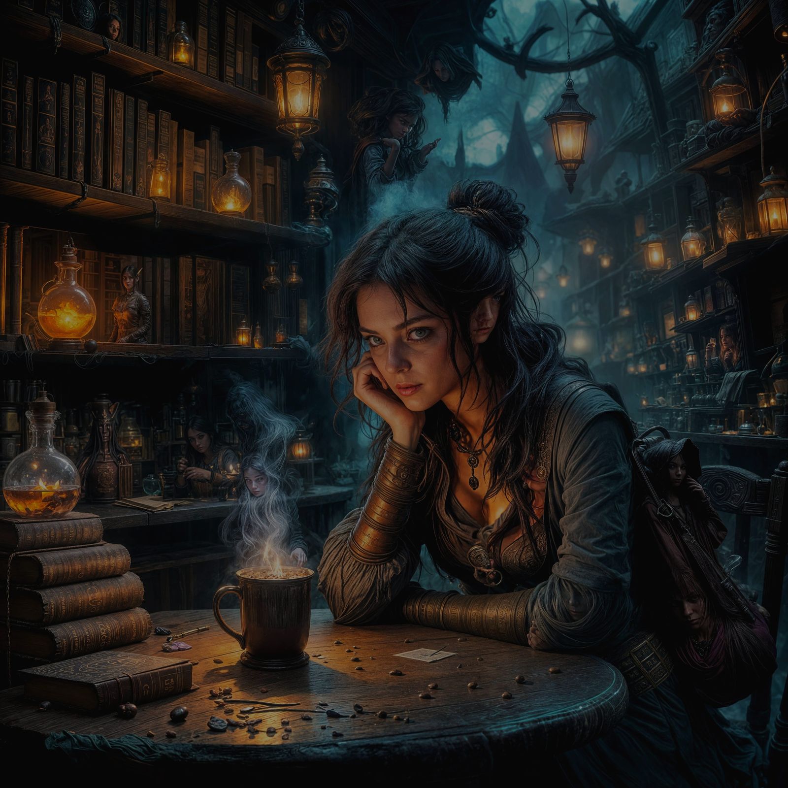 Enchanted Cafe for Travelers: Dark Fantasy Concept Art